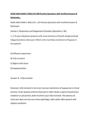 Preview of NURS 5463 EXAM 3 2026 UTA 200 Practice Questions with Verified Answers