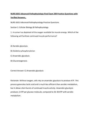 Preview of NURS 6501 Advanced Pathophysiology Final Exam 200 Practice Questions with Verified Answers