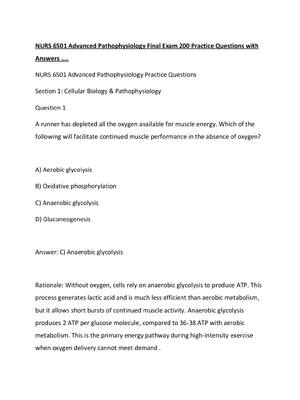 Preview of NURS 6501 Advanced Pathophysiology Final Exam 200 Practice Questions with Answers