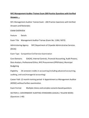 Preview of NYC Management Auditor Trainee Exam 200 Practice Questions with Verified Answers....