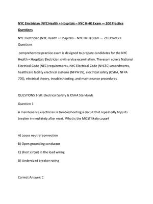 Preview of NYC Electrician (NYC Health + Hospitals – NYC H+H) Exam — 200 Practice Questions