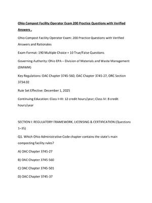 Preview of Ohio Compost Facility Operator Exam 200 Practice Questions with Verified Answers....