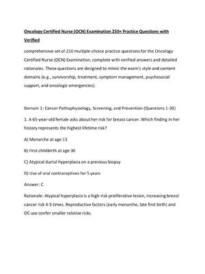 Preview image for Oncology Certified Nurse (OCN) Examination 250+ Practice Questions with Verified