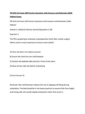 Preview of PN HESI Exit Exam 200 Practice Questions with Answers and Rationales