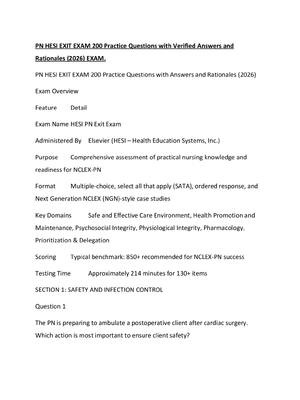 Preview of PN HESI EXIT EXAM 200 Practice Questions with Verified Answers and Rationales