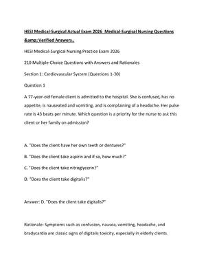 Preview of HESI Medical-Surgical Actual Exam 2026  Medical-Surgical Nursing Questions &amp; Verified
