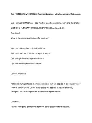 Preview of QAL (CATEGORY M) EXAM 200 Practice Questions with Answers and Rationales,  .