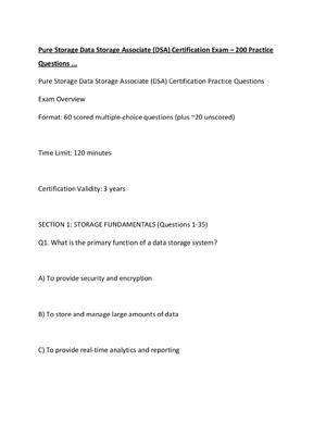 Preview of Pure Storage Data Storage Associate (DSA) Certification Exam – 200 Practice Questions ...