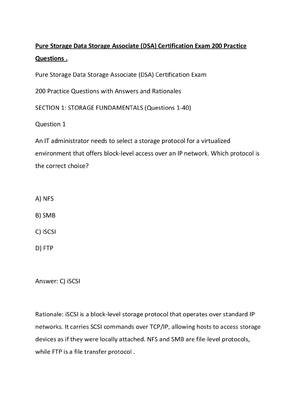 Preview of Pure Storage Data Storage Associate (DSA) Certification Exam 200 Practice Questions .