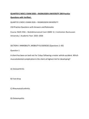 Preview of QUARTER 2 MDC1 EXAM 2026 – RASMUSSEN UNIVERSITY 200 Practice Questions with Verified..