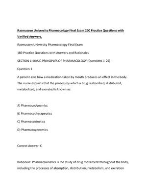 Preview image for Rasmussen University Pharmacology Final Exam 200 Practice Questions with Verified Answers
