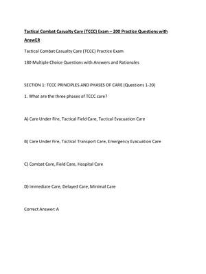 Preview of Tactical Combat Casualty Care (TCCC) Exam – 200 Practice Questions with AnswER