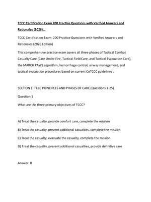 Preview of TCCC Certification Exam 200 Practice Questions with Verified Answers and Rationales
