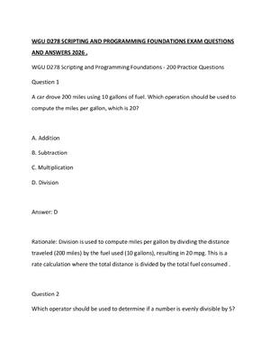 Preview of WGU D278 SCRIPTING AND PROGRAMMING FOUNDATIONS EXAM QUESTIONS AND ANSWERS 2026