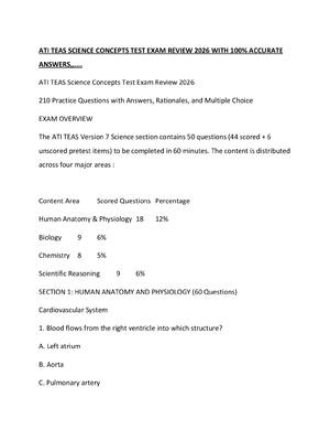 Preview of ATI TEAS SCIENCE CONCEPTS TEST EXAM REVIEW 2026 WITH 100