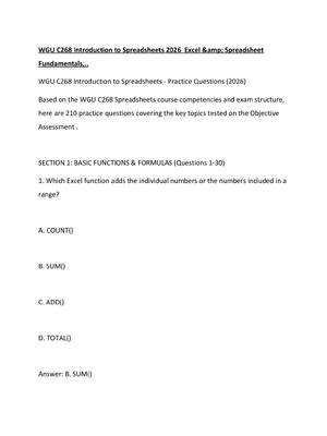 Preview of WGU C268 Introduction to Spreadsheets 2026  Excel &amp; Spreadsheet Fundamentals,..
