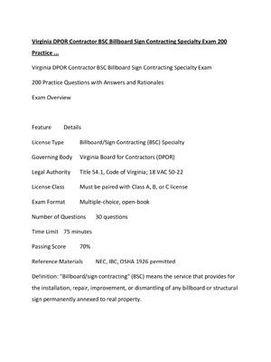 Preview of Virginia DPOR Contractor BSC Billboard Sign Contracting Specialty Exam 200 Practice