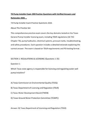 Preview of TX Pump Installer Exam 200 Practice Questions with Verified Answers and Rationales 2026