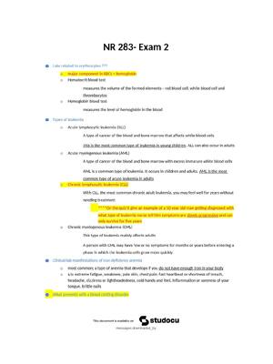 Preview of NR283 Pathophysiology Exam 2 Study Guide 2026