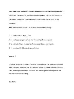 Preview of Wall Street Prep Financial Statement Modeling Exam 200 Practice Questions