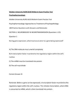 Preview of Walden University NURS 6630 Midterm Exam Practice Test Psychopharmacologic