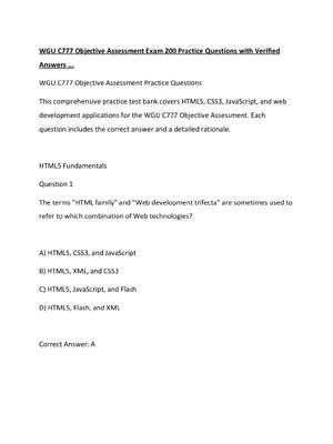 Preview of WGU C777 Objective Assessment Exam 200 Practice Questions with Verified Answers