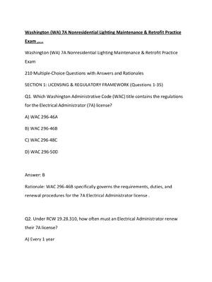 Preview image for Washington (WA) 7A Nonresidential Lighting Maintenance & Retrofit Practice Exam ,....
