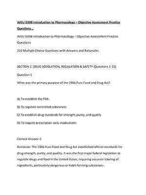Preview image for WGU D398 Introduction to Pharmacology – Objective Assessment Practice Questions ,.