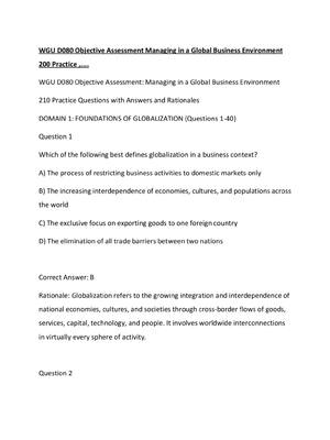 Preview image for WGU D080 Objective Assessment Managing in a Global Business Environment 200 Practice