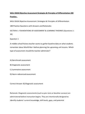 Preview image for WGU D658 Objective Assessment Strategies & Principles of Differentiation 200 Practice .
