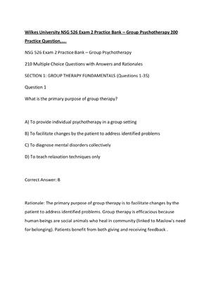Preview image for Wilkes University NSG 526 Exam 2 Practice Bank – Group Psychotherapy 200 Practice Question,....