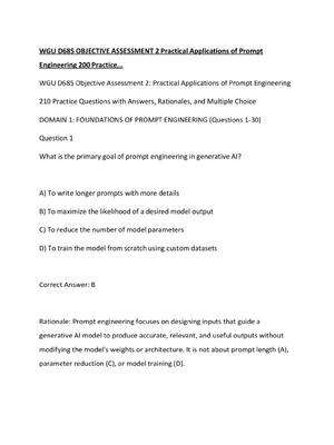 Preview of WGU D685 OBJECTIVE ASSESSMENT 2 Practical Applications of Prompt Engineering 200 Practice