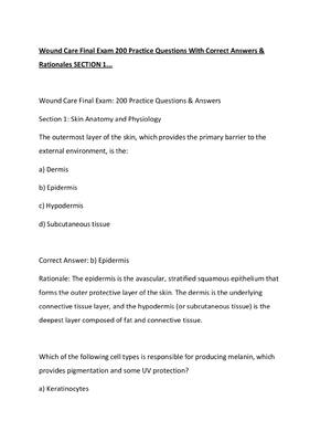 Preview of Wound Care Final Exam 200 Practice Questions With Correct Answers