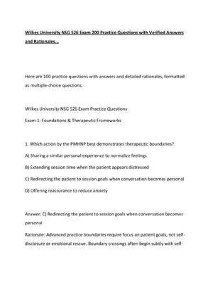 Preview of Wilkes University NSG 526 Exam 200 Practice Questions with Verified Answers and Rationales