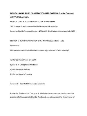 Preview image for FLORIDA LAWS & RULES CHIROPRACTIC BOARD EXAM 200 Practice Questions with Verified Answers,