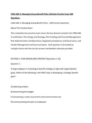 Preview of CEBS GBA 2 Managing Group Benefit Plans Ultimate Practice Exam 200 Questions