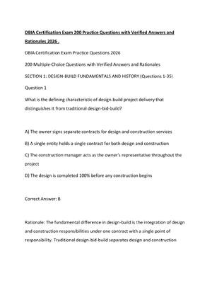 Preview of DBIA Certification Exam 200 Practice Questions with Verified Answers and Rationales 2026