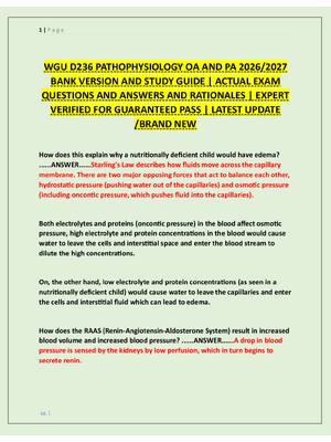 Preview of WGU D236 PATHOPHYSIOLOGY OA AND PA 2026/2027  BANK VERSION AND STUDY GUIDE | ACTUAL EXAM  QUESTIONS AND ANSWERS AND RATIONALES | EXPERT  VERIFIED FOR GUARANTEED PASS | LATEST UPDATE  /BRAND NEW