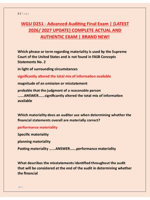 Preview of WGU D251 - Advanced Auditing Final Exam | {LATEST  2026/ 2027 UPDATE} COMPLETE ACTUAL AND