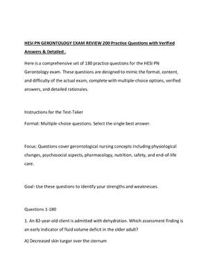 Preview of HESI PN GERONTOLOGY EXAM REVIEW 200 Practice Questions with Verified Answers