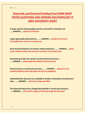 Preview of Diamonds and Diamond Grading Final EXAM MOST  TESTED QUESTIONS AND VERIFIED SOLUTIONS/GET