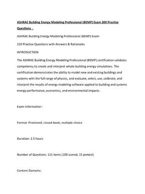 Preview of ASHRAE Building Energy Modeling Professional (BEMP) Exam 200 Practice Questions  .