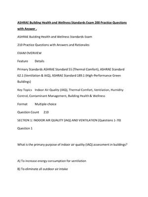Preview of ASHRAE Building Health and Wellness Standards Exam 200 Practice Questions with Answer