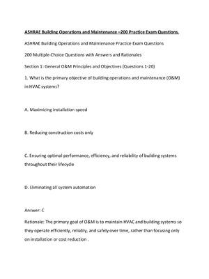 Preview of ASHRAE Building Operations and Maintenance –200 Practice Exam Questions.