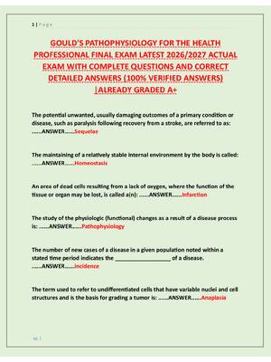 Preview of GOULD'S PATHOPHYSIOLOGY FOR THE HEALTH  PROFESSIONAL FINAL EXAM LATEST 2026/2027 ACTUAL  E