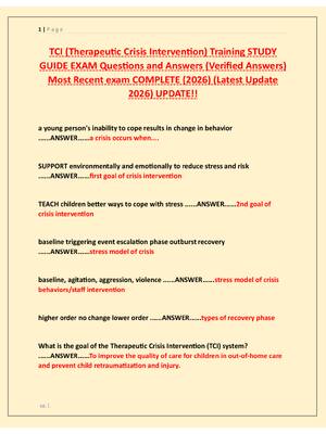 Preview of TCI (Therapeutic Crisis Intervention) Training STUDY  GUIDE EXAM Questions and Answers (Ve