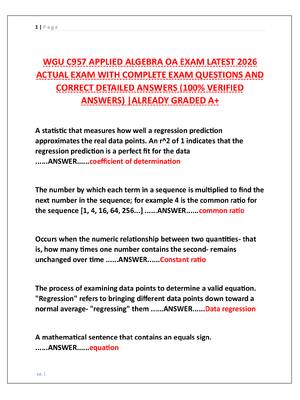 Preview of WGU C957 APPLIED ALGEBRA OA EXAM LATEST 2026  ACTUAL EXAM WITH COMPLETE EXAM QUESTIONS AND