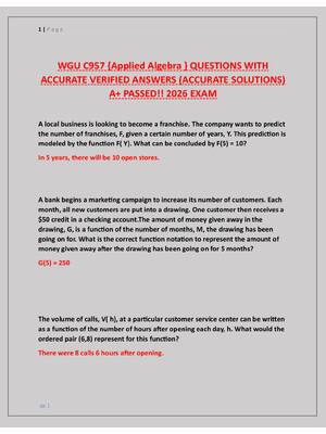 Preview of WGU C957 {Applied Algebra } QUESTIONS WITH  ACCURATE VERIFIED ANSWERS (ACCURATE SOLUTIONS)