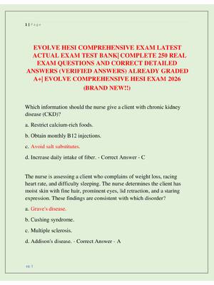 Preview of EVOLVE HESI COMPREHENSIVE EXAM LATEST   ACTUAL EXAM TEST BANK| COMPLETE 250 REAL  EXAM QUE