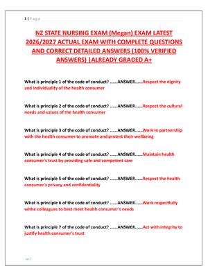 Preview of NZ STATE NURSING EXAM (Megan) EXAM LATEST  2026/2027 ACTUAL EXAM WITH COMPLETE QUESTIONS
